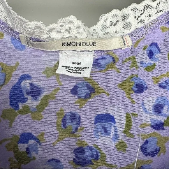 NWT Kimchi Blue Blake Puff Sleeve Mesh Top Rose Lavender Tea Stain - Picture 9 of 9